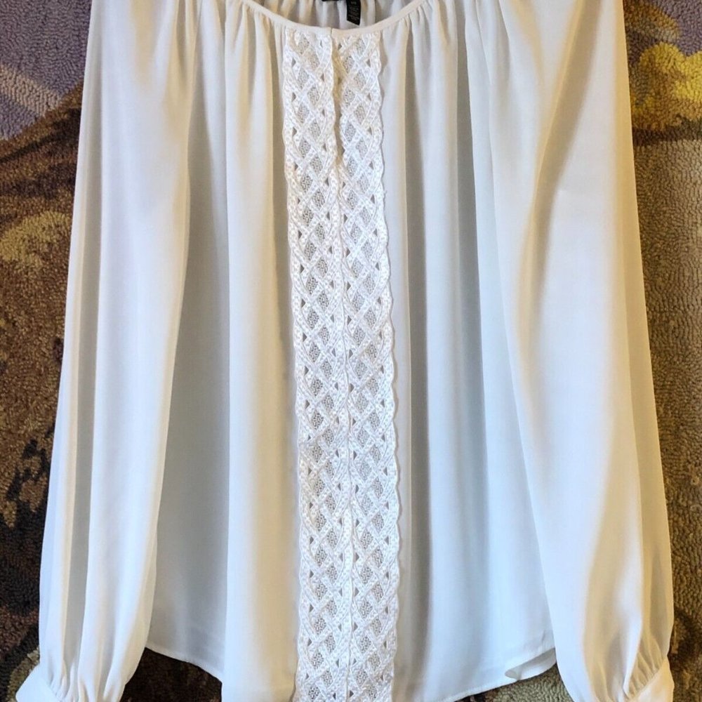 White House Black Market Cream Blouse with Lace Detail